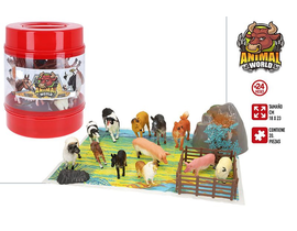  CUBO CON 12 ANIMALES DE GRANJA+DECORADO-ROJO 