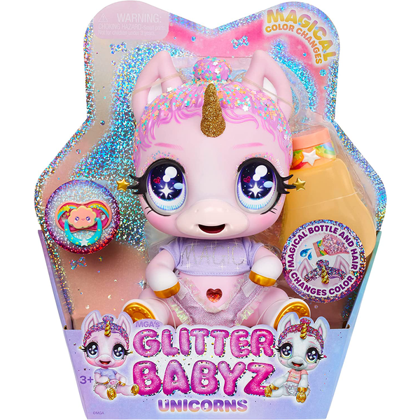 GLITTER BABYZ UNICORN DOLL- PINK RAINBOW (JEWELS 